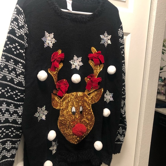 Holiday Time Christmas Sweater Reindeer Party Pullover Multicolor Sz 1X(16W/18W) - Picture 3 of 13